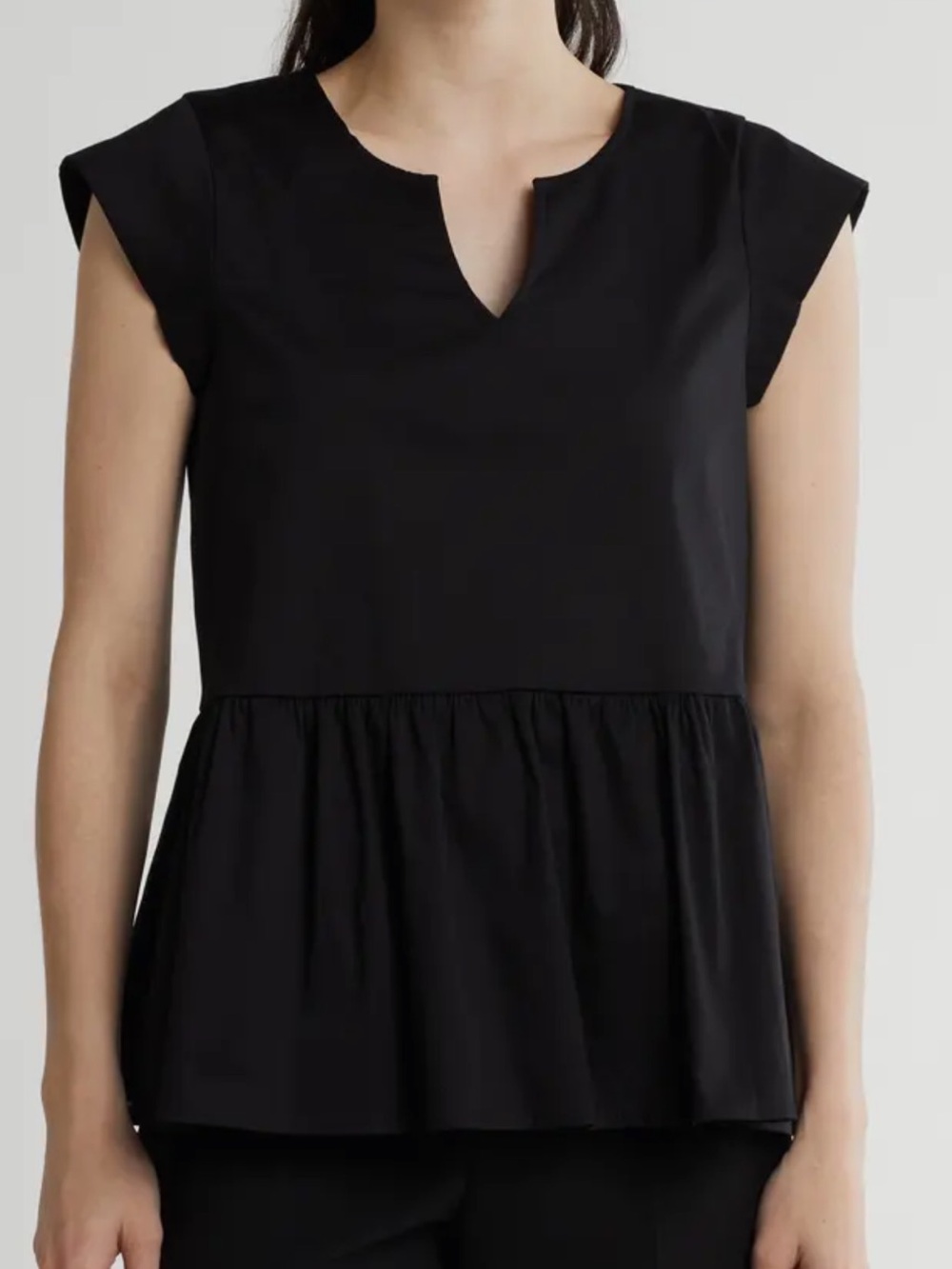 Renee C. Black Notch-Neck Peplum Top